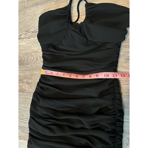 Zara Black Ruched Mini Dress XS Bodycon U-Neckline - Picture 8 of 8